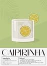 Caipirinha Cocktail garnished with slice of lemon and lime wedges. Classic alcoholic beverage recipe. Summer aperitif