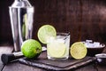 Caipirinha cocktail in glass on wooden table background. Copyspace, international caipirinha day, 13th September Royalty Free Stock Photo