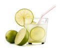 Caipirinha cocktail with lime wedge isolated on white background Royalty Free Stock Photo