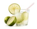 Caipirinha cocktail with lime wedge isolated on white background Royalty Free Stock Photo