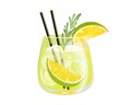 Caipirinha cocktail. Summer cocktail with lime, ice cubes and rosemary. Royalty Free Stock Photo