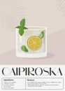 Caipiroska Cocktail garnished with slice of lime and mint. Classic alcoholic beverage recipe. Summer aperitif poster