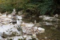 Cairn in a mountain river valley Royalty Free Stock Photo