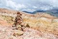 A cairn of stones. Valley of Mars landscapes in the Altai Mountains Royalty Free Stock Photo
