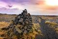 Cairns piles of volcanic stones