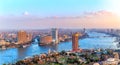 Cairo downtown, view of the Nile, the skyscrappers and the bridges, Egypt Royalty Free Stock Photo