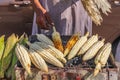 Street vendor roasting corn on the cob