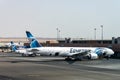 Cairo EGYPT 26.05.2018 - Egypt Air Airplane standing to parking position at the international airport of Kairo