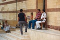 Cairo, EGYPT - Apr 22, 2015, Police officers and security guards guard the entrance to a Christian Church, on Apr 22 2015 in Cairo