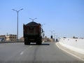 Cairo, Egypt, April 16 2023: A Lorry with bitumen Asphalt, a sticky, black, highly viscous liquid or semi-solid form of petroleum