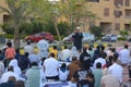 A mosque preacher Imam performs Eid Al Fetr Khutbah (sermon) in an open air space near the mosque,