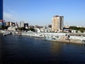 Cairo, Egypt, April 16 2023: The river Nile of Egypt with modern buildings and bridges along the Nile bank and the Egyptian walk Royalty Free Stock Photo