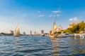 View of Cairo with boats sailing on the Nile river, Egypt Royalty Free Stock Photo