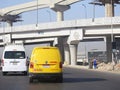 Cairo, Egypt, August 31 2023: DHL truck on its way delivering a package, DHL is the global leader in the logistics industry