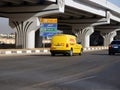 Cairo, Egypt, August 31 2023: DHL truck on its way delivering a package, DHL is the global leader in the logistics industry