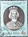 Old used postage stamp printed in Hungary Magyar posta 1986 features Hungarian king Szent LÃÂ¡szlÃÂ³ (1077Ã¢â¬â1095)