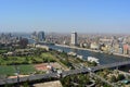Aerial view of Cairo Egypt cityscape , panoramic view of Cairo and skyscrapers , the river Nile of Egypt running allover Cairo