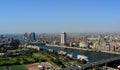 Aerial view of Cairo Egypt cityscape , panoramic view of Cairo and skyscrapers , the river Nile of Egypt running allover Cairo