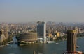 Aerial view of Cairo Egypt cityscape , panoramic view of Cairo and skyscrapers , the river Nile of Egypt running allover Cairo