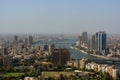 Aerial view of Cairo Egypt cityscape , panoramic view of Cairo and skyscrapers , the river Nile of Egypt running allover Cairo