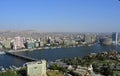 Aerial view of Cairo Egypt cityscape , panoramic view of Cairo and skyscrapers , the river Nile of Egypt running allover Cairo