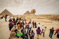 Cairo, Egypt - Dec. 2018: Tourists at the Sphinx on the Giza Plateau