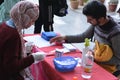 ABO blood typing for checking the blood group for a blood donor before donation during a blood donation campaign