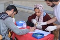 ABO blood typing for checking the blood group for a blood donor before donation during a blood donation campaign