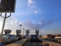 The fee station gates of Rod El Farag axis bridge which is a cable-stayed bridge over the Nile river crossing Cairo