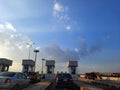 The fee station gates of Rod El Farag axis bridge which is a cable-stayed bridge over the Nile river crossing Cairo