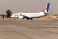 Cairo EGYPT 26.05.2018 - Fly Egypt Airplane standing to parking position at the international airport of Kairo