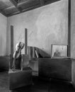 Broken violin and vintage grunge books at the studio of late architect Hassan Fathy, Egypt`s best-known architect, Cairo, Egypt