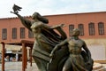 Cairo, Egypt, January 7 2023: old Egyptian statue of a lady flying a pigeon and a man from the Egyptian national military museum