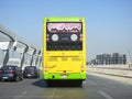 A public transport Egyptian double decker bus on a highway, selective focus of a public transportation two level touring bus