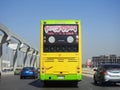 A public transport Egyptian double decker bus on a highway, selective focus of a public transportation two level touring bus