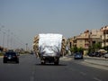 Cairo, Egypt, July 29 2023: Transporting sugarcane wastes such as bagasse, molasses, cane trash, filter mud and vinasse that used