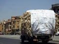Cairo, Egypt, July 29 2023: Transporting sugarcane wastes such as bagasse, molasses, cane trash, filter mud and vinasse that used