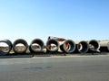 Cairo, Egypt, June 24 2023: A digging excavator for preparations of large water pipe parts in place, sanitation pipes, improvement