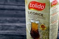 Cairo, Egypt, June 5 2023: Tolido crushed and peeled licorice, Liquorice Glycyrrhiza glabra, a flowering plant of the bean family