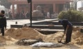 A laborer on a construction site. Cairo and its inhabitants. Street photography in Egypt