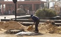 A laborer on a construction site. Cairo and its inhabitants.