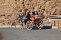 Cairo, Egypt - 05 Mar 2017. The people close great pyramids in Giza, Cairo, Egypt