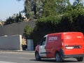 Cairo, Egypt, March 8 2023: Aramex vehicle for shipment and delivery, Aramex co is logistics company delivering to any destination