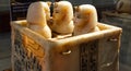 Canopic jars in alabaster with the face of King Tutankhamun. The Egyptian Museum in Cairo