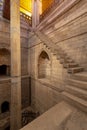 Deep well of Nilometer building with one column calibrated to measure the level of River Nile, Cairo, Egypt