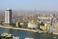 Aerial view of Cairo city skyline at the river Nile bank with Egyptian Radio and Television building Royalty Free Stock Photo