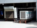 Cairo, Egypt, May 13 2023: External units of air conditioning system with the compressors, chillers, aeration and cooling system,