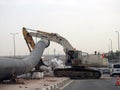 Cairo, Egypt, May 31 2023: preparations to place large water pipe parts in place, sanitation pipes, improvement of infrastructure