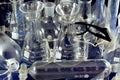 Cairo, Egypt, October 18 2022: A laboratory set of different equipment and glassware, safety goggle, chemical conical, boiling and Royalty Free Stock Photo