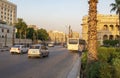 Cairo- Egypt: October 4, 2020: Sunset view of Tahrir square in Cairo with light traffic and people. Martur Square